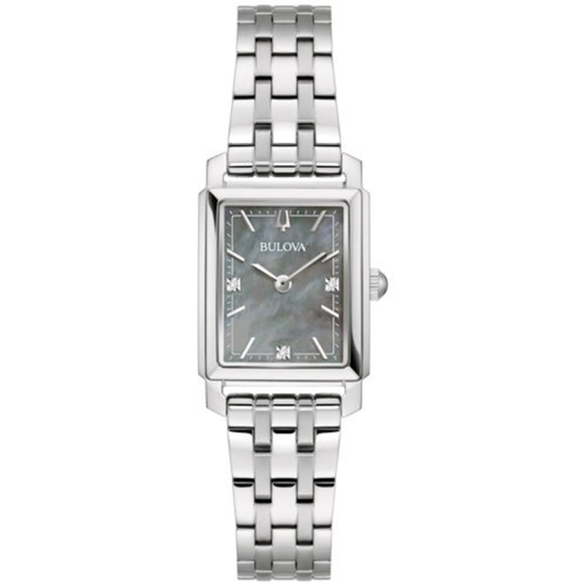 LADIES' SUTTON SILVER-TONE STAINLESS STEEL RECTANGLE WATCH, GRAY MOP DIAL