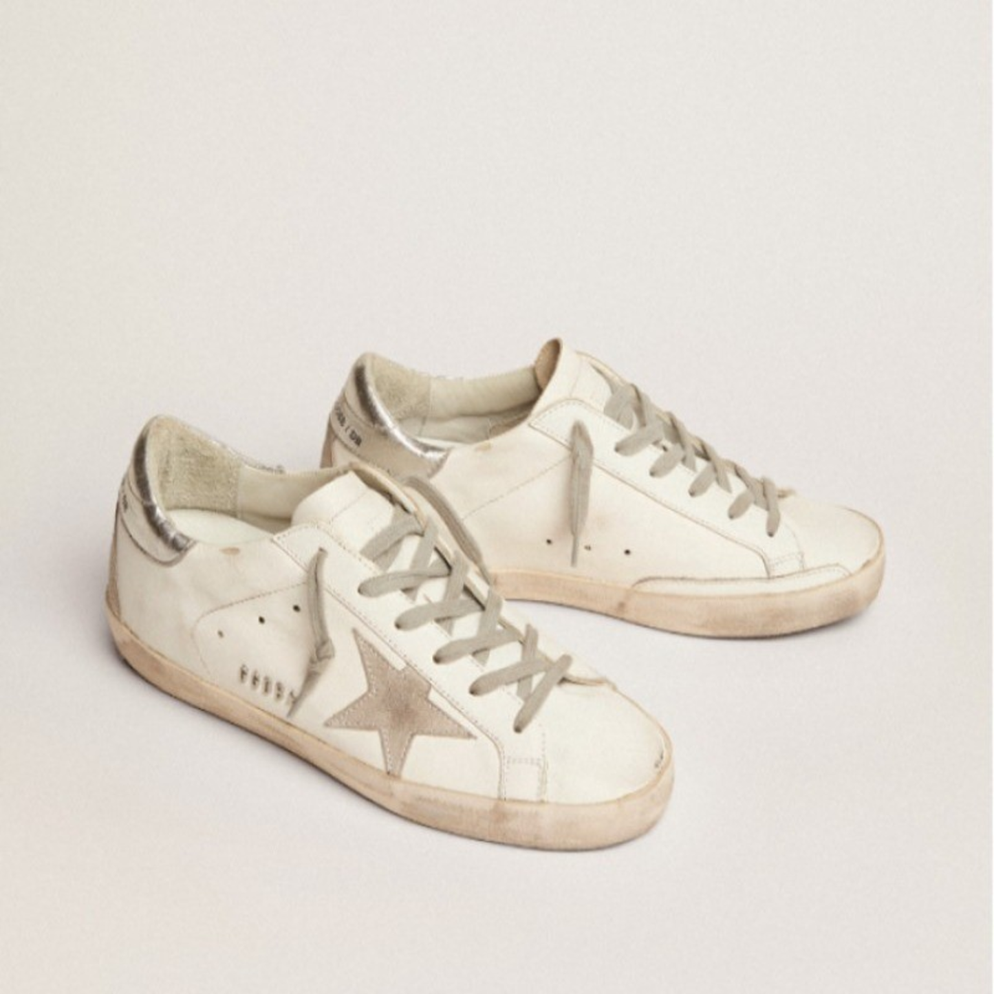 WOMEN'S SUPER-STAR WITH SILVER HEEL TAB AND METAL STUD LETTERING SNEAKERS, SIZE 8