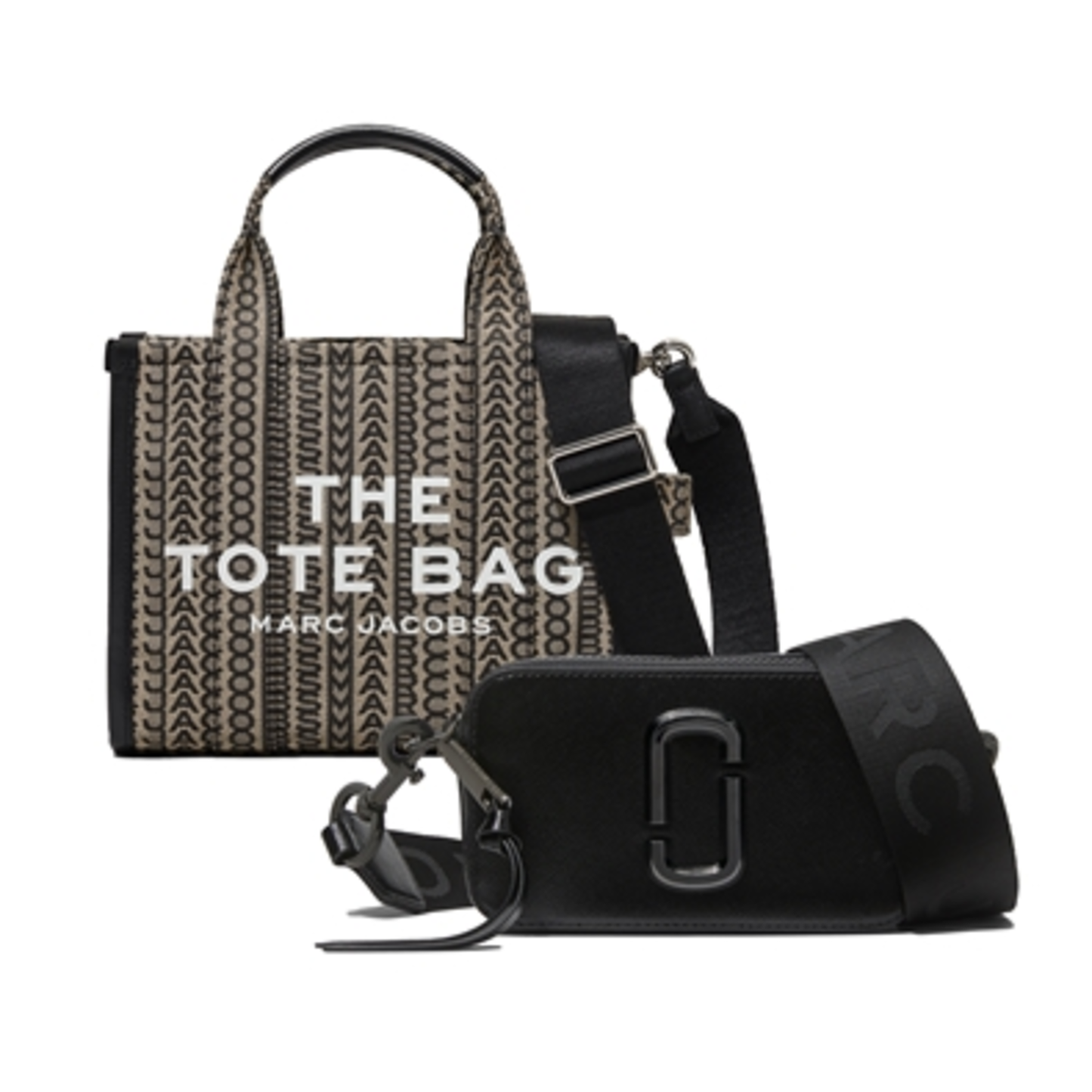 MONOGRAM TOTE W/ ALL BLACK SNAPSHOT SET, BEIGE MULTI/ BLACK