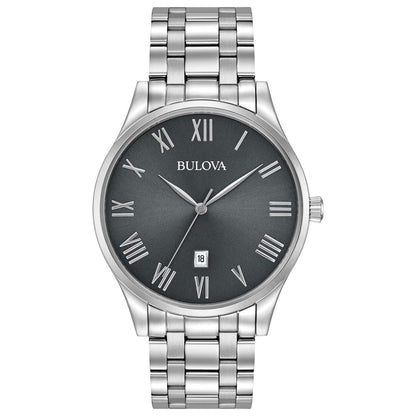 MEN'S CLASSIC SILVER-TONE STAINLESS STEEL WATCH, GUNMETAL DIAL
