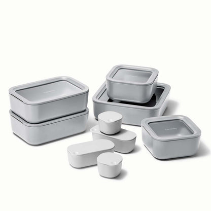14PC GLASS FOOD STORAGE SET GRAY