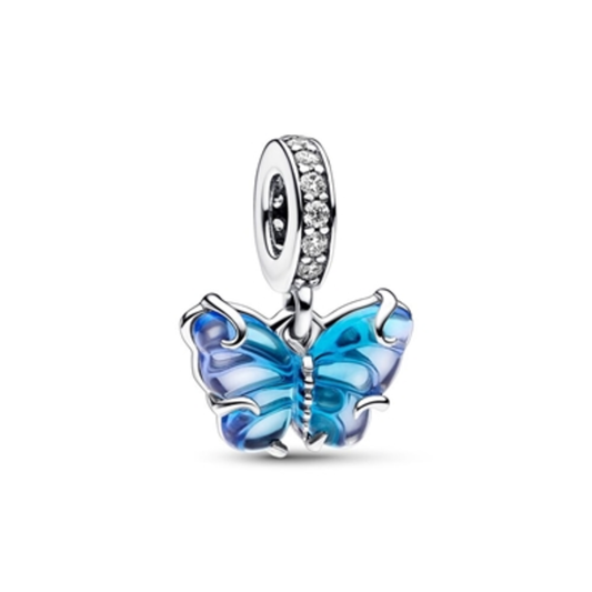 BLUE MURANO GLASS BUTTERFLY DANGLE CHARM