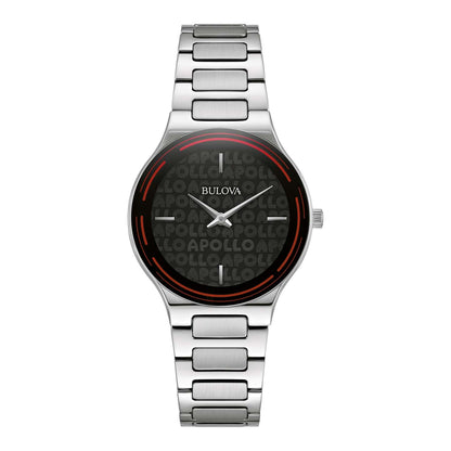 LADIES' APOLLO SILVER-TONE STAINLESS STEEL WATCH, BLACK MARQUEE DIAL