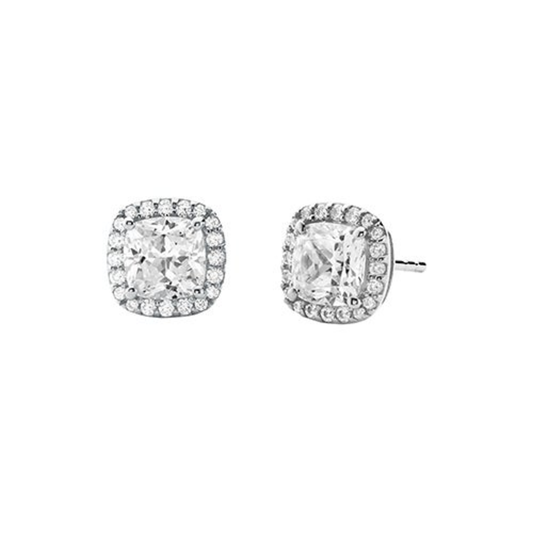 PRECIOUS METAL STERLING SILVER PAVE SQUARE STUD EARRINGS