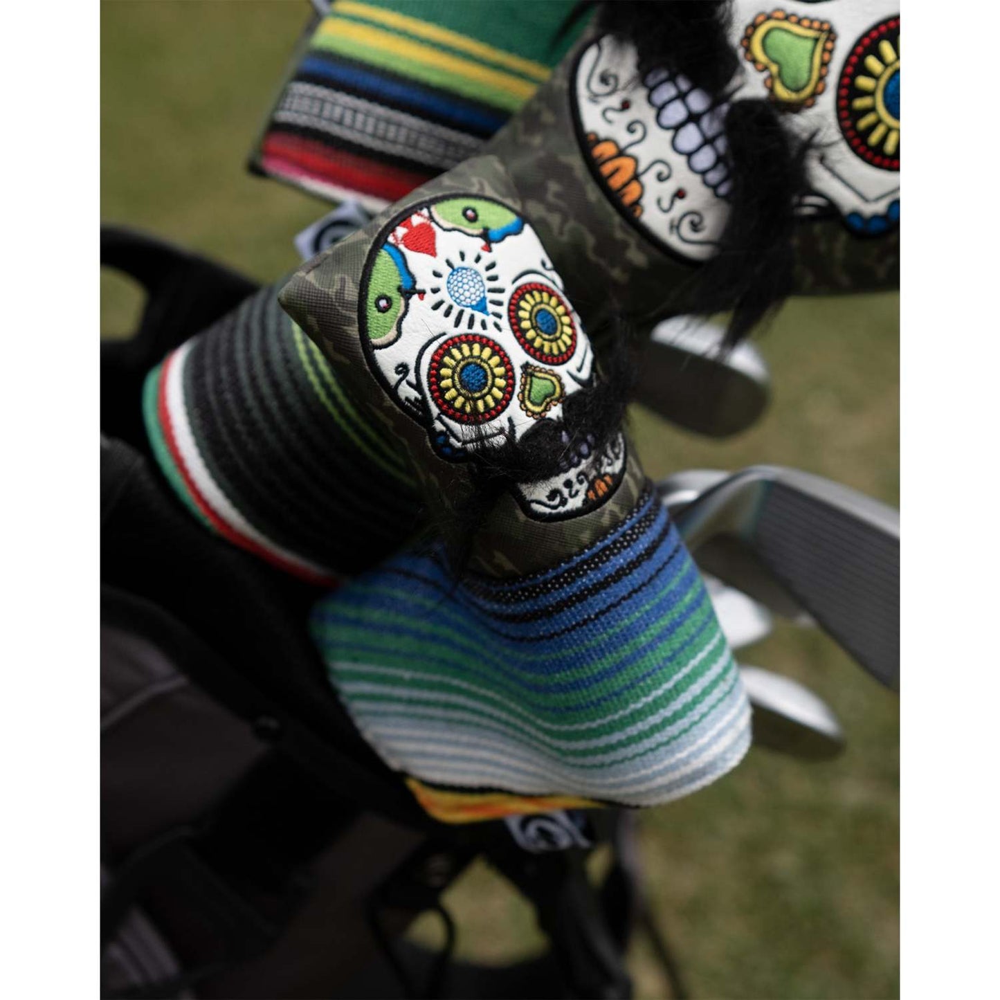 MUSTACHE SUGAR SKULL - BLADE PUTTER COVER GREEN CAMO