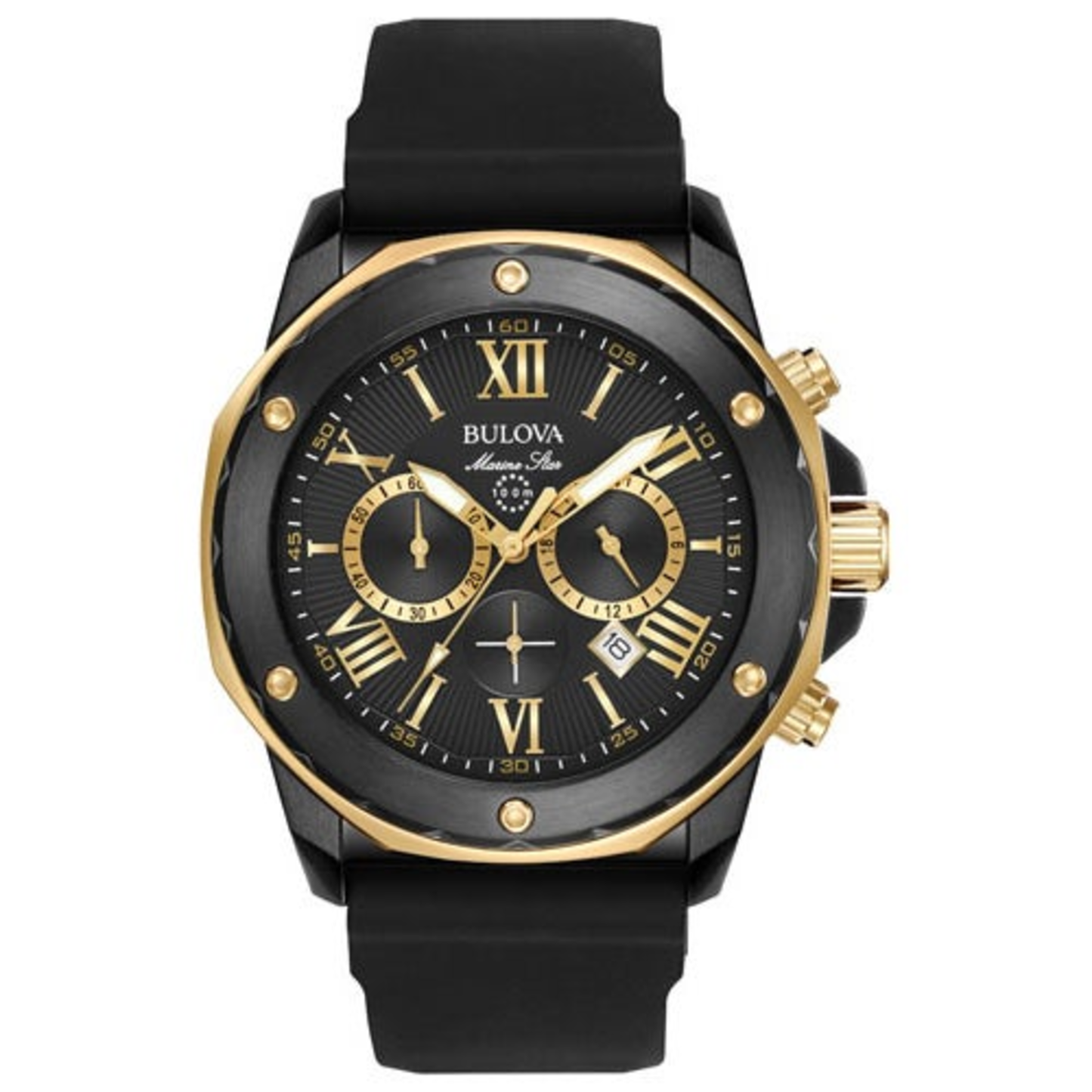 MENS MARINE STAR BLACK SILICONE STRAP WATCH GOLD/BLACK DIAL