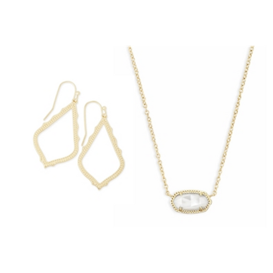 ELISA GOLD IVORY MOP SOPHIA 2 PC SET, GOLD/MOTHER OF PEARL