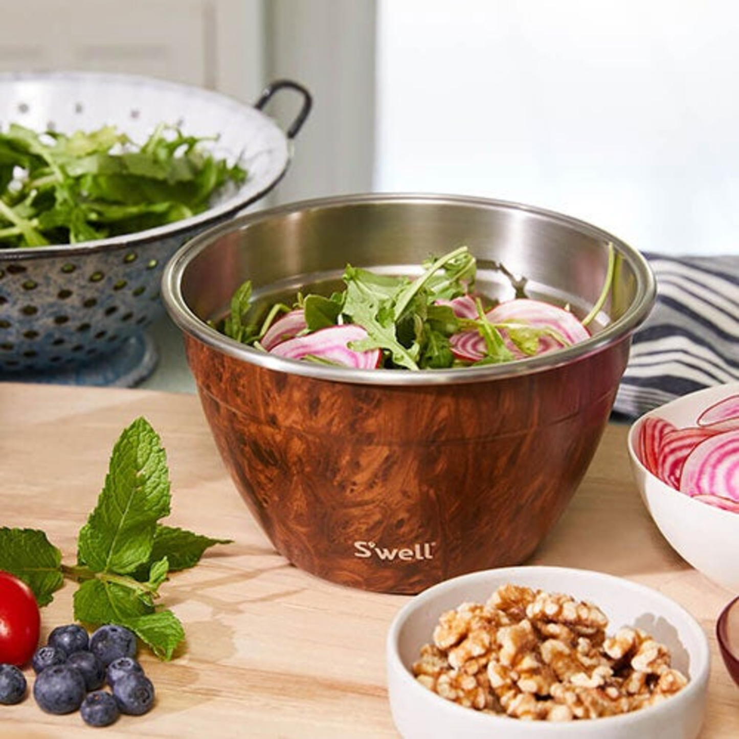 64OZ STAINLESS STEEL SALAD BOWL KIT TEAKWOOD