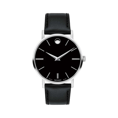 MENS CORPORATE EXCLUSIVE BLACK LEATHER STRAP WATCH BLACK DIAL