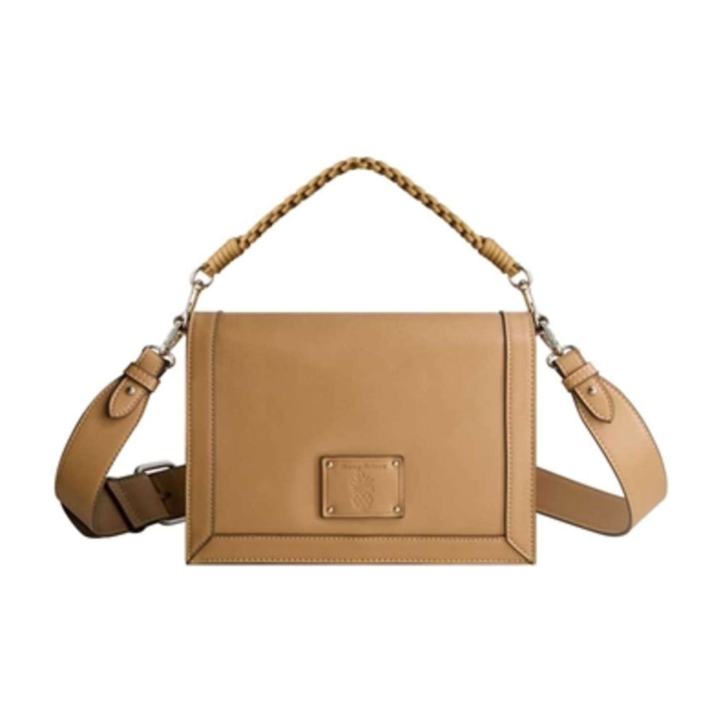 DEBOSSED LOGO FLAT MESSENGER BAG, TAN