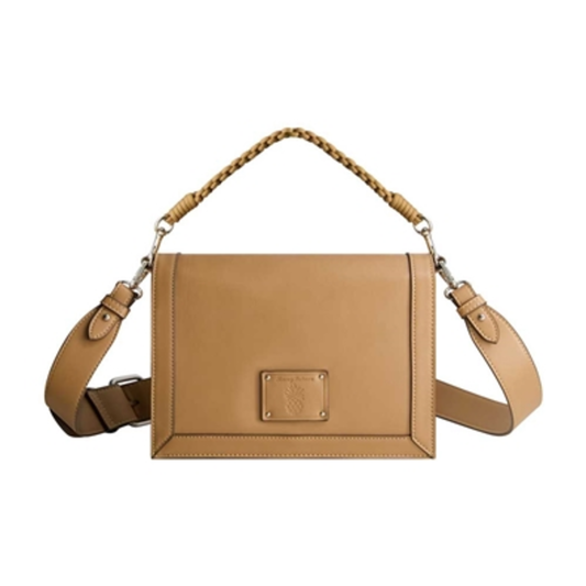 DEBOSSED LOGO FLAT MESSENGER BAG, TAN