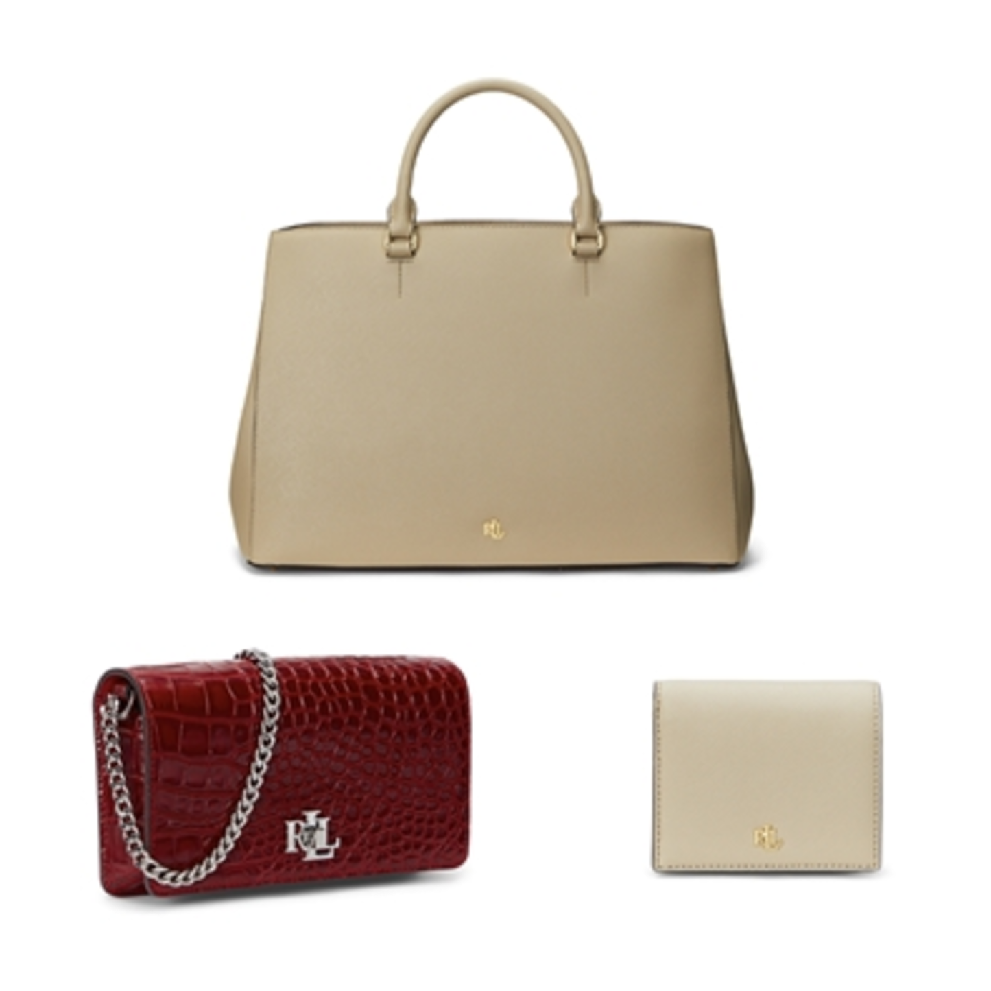 HANNA SATCHEL, TECH CASE & WALLET SET, BIRCH TAN/FESTIVE RED