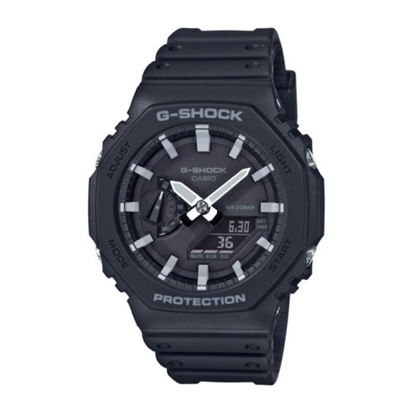 MENS 2100 G-SHOCK OCTAGON ANA-DIGI BLACK RESIN WATCH BLACK DIAL