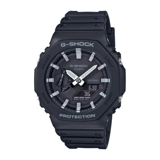 MENS 2100 G-SHOCK OCTAGON ANA-DIGI BLACK RESIN WATCH BLACK DIAL