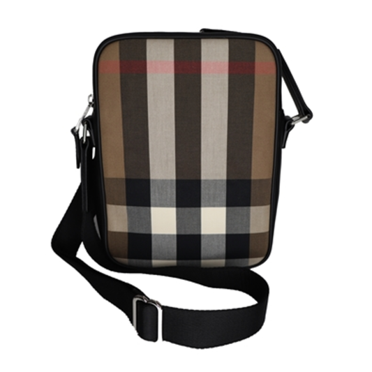 BURBERRY CHECK CAMERA BAG, TAN/BLACK