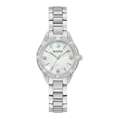LADIES' SUTTON SLIM DIAMOND SILVER-TONE STAINLESS STEEL WATCH, MOP DIAL