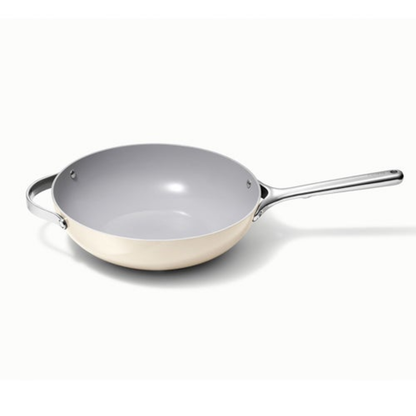 12" NONSTICK CERAMIC STIR FRY PAN CREAM