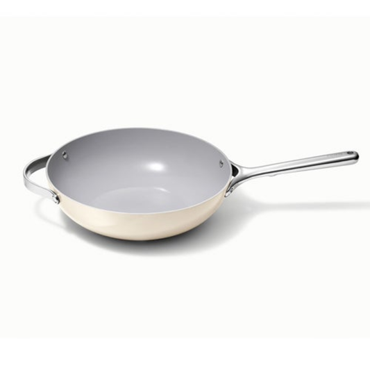 12" NONSTICK CERAMIC STIR FRY PAN CREAM