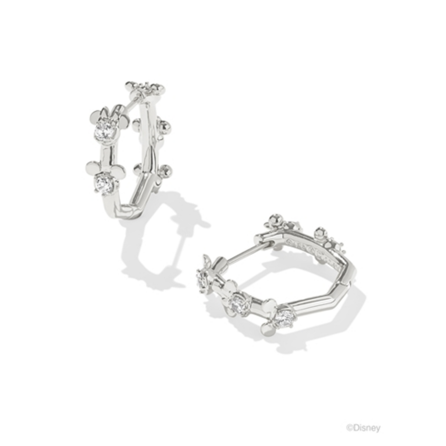 MICKEY MINNIE HUGGIE EARRINGS, SILVER WHITE CRYSTAL