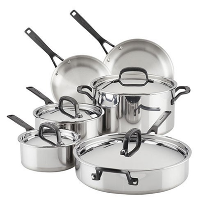 10PC STAINLESS STEEL 5-PLY CLAD COOKWARE SET