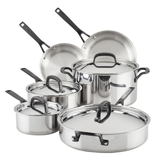 10PC STAINLESS STEEL 5-PLY CLAD COOKWARE SET