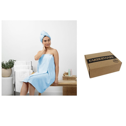 BAMBOO HAIR TURBAN WRAP SET - (LIGHT BLUE)