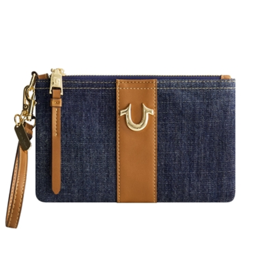 HORSESHOE DENIM WRISTLET POUCH, DARK DENIM