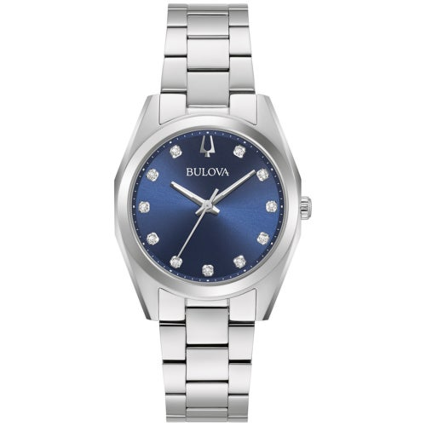 LADIES' SURVEYOR SILVER-TONE STAINLESS STEEL WATCH, BLUE DIAL