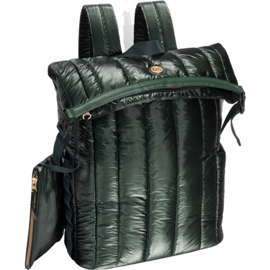 METALLIC QUILTED BACKPACK, EMERALD, 18"
