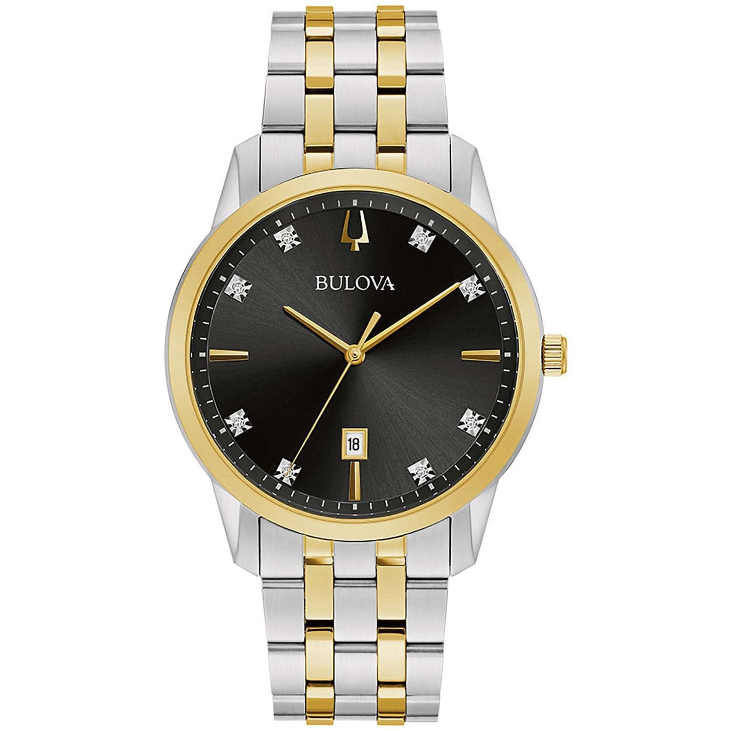 MENS SUTTON SILVER & GOLD CRYSTAL STAINLESS STEEL WATCH BLACK DIAL
