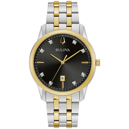 MENS SUTTON SILVER & GOLD CRYSTAL STAINLESS STEEL WATCH BLACK DIAL