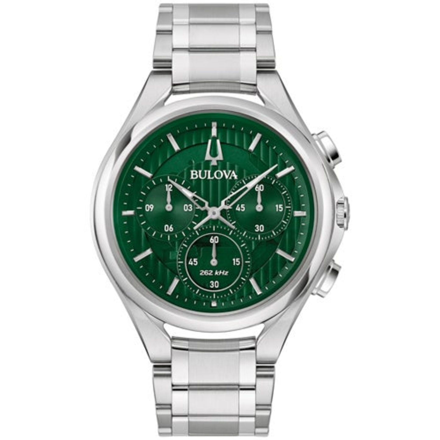 MEN'S CURV CHRONOGRAPH SILVER-TONE STAINLESS STEEL WATCH, GREEN DIAL