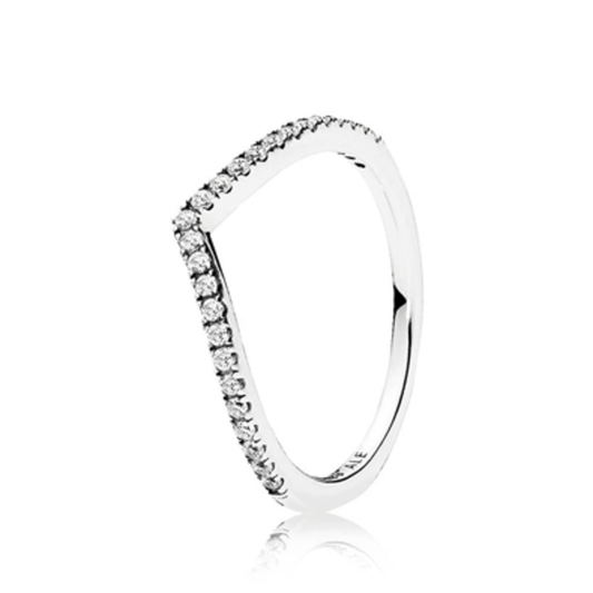 SPARKLING WISHBONE RING, STERLING SILVER, CLEAR, CZ, 7"