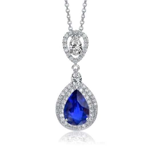 RHODIUM CZ SPARKLING SAPPHIRE NECKLACE, BLUE, 18"