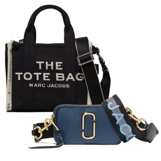 SMALL TOTE/SNAPSHOT SET, BLACK/BLUE