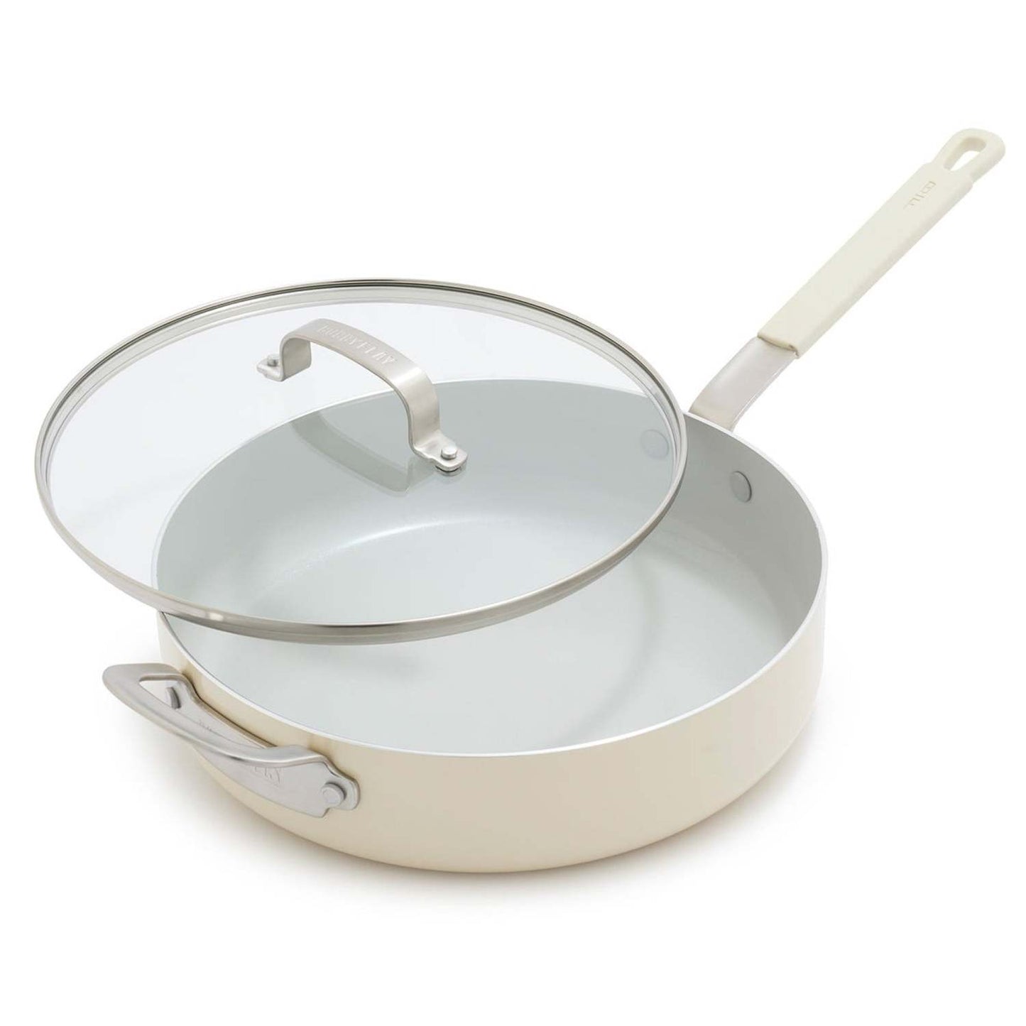 CERAMIC NONSTICK ALUMINUM 4.5QT SAUTE PAN W/ LID CREAM