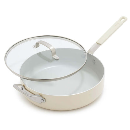 CERAMIC NONSTICK ALUMINUM 4.5QT SAUTE PAN W/ LID CREAM