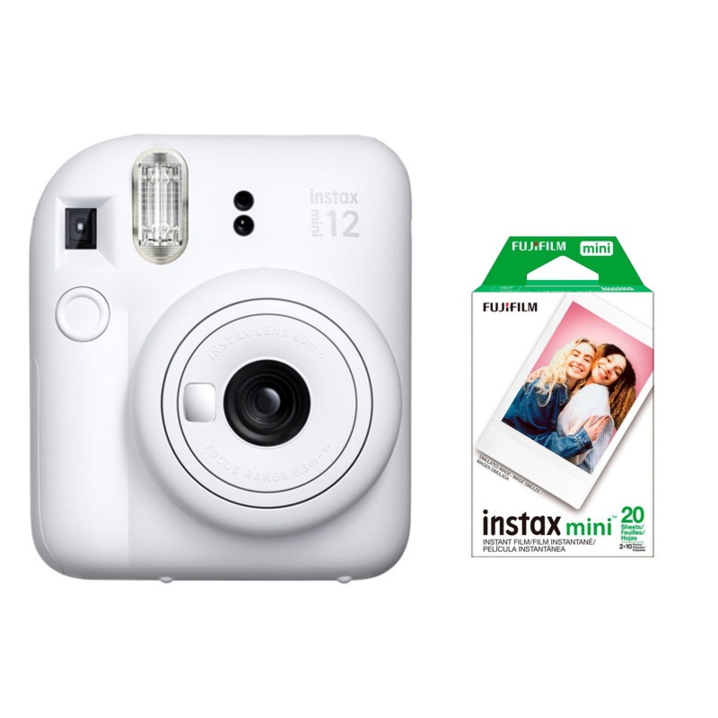 INSTAX MINI 12 INSTANT CAMERA WITH 20 PACK FILM, CLAY WHITE KIT