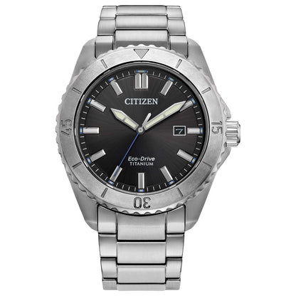 MEN'S BRYCEN SUPER TITANIUM ECO-DRIVE SILVER-TONE SS WATCH, BLACK DIAL