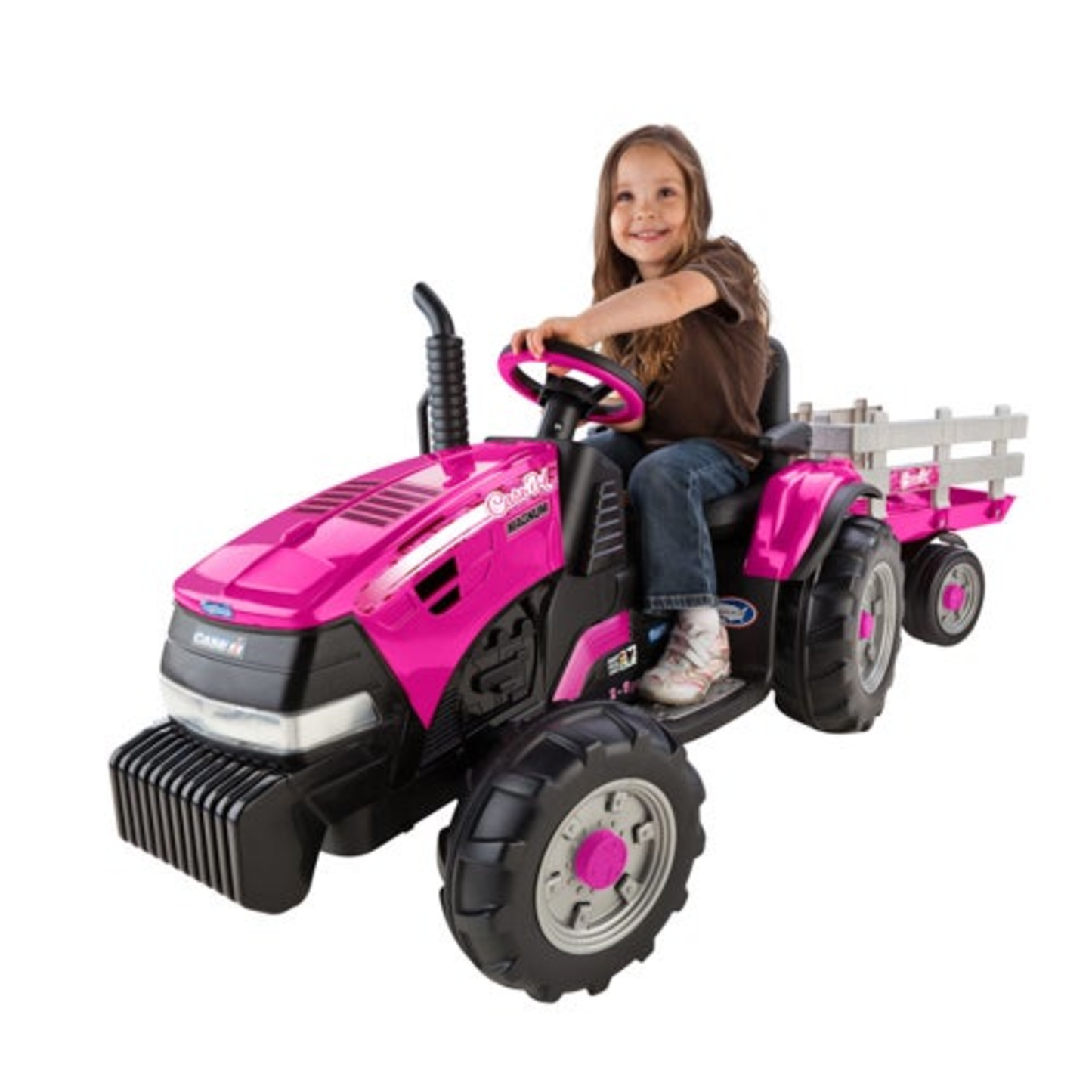 CASE IH MAGNUM TRACTOR W/ TRAILER 12V RIDE-ON PINK