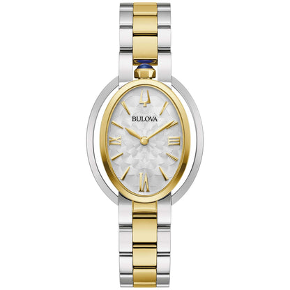 LADIES' RUBAIYAT TWO-TONE STAINLESS STEEL OVAL WATCH, SILVER DIAL