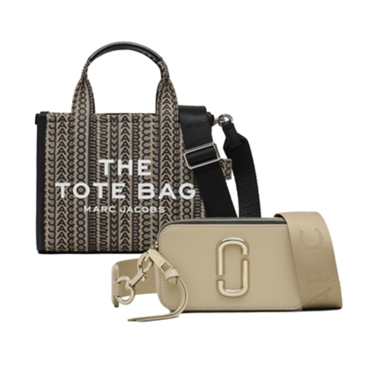 MONOGRAM TOTE W/ KHAKI SNAPSHOT SET, BEIGE MULTI/KHAKI