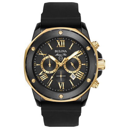 MENS MARINE STAR BLACK SILICONE STRAP WATCH GOLD/BLACK DIAL