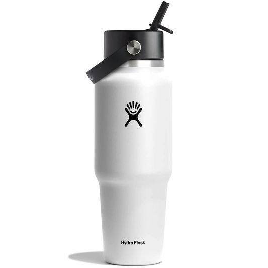 HYDRO FLASK 32 OZ. WIDE MOUTH TRAVEL BOTTLE W/FLEX STRAW CAP - WHITE