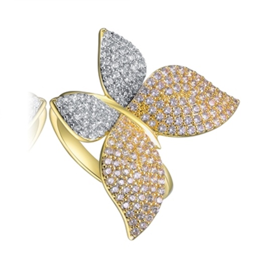 14K GOLD STATEMENT BUTTERFLY RING, CLEAR, 6"
