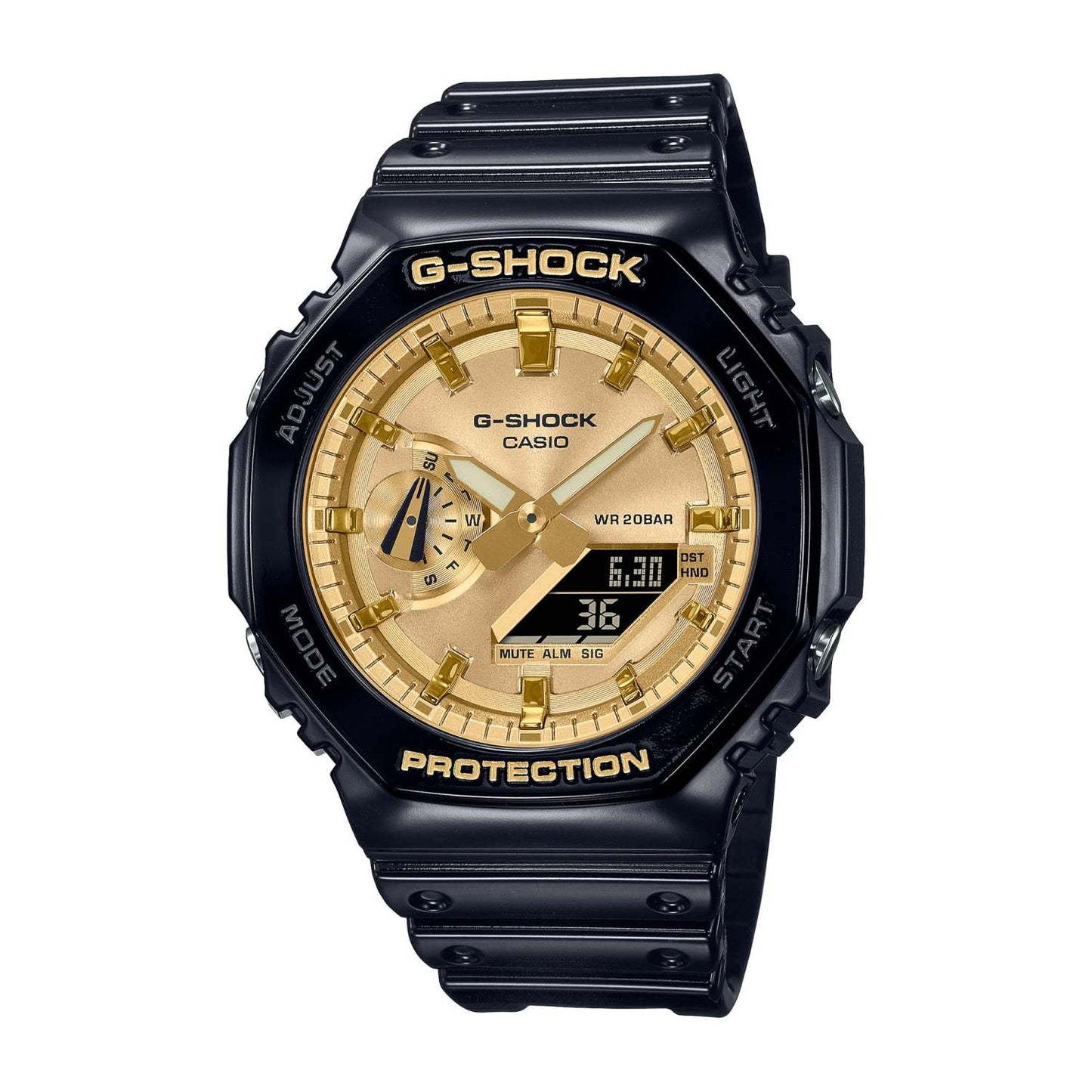 MEN'S G-SHOCK OCTAGON SLIM ANA-DIGI BLACK WATCH, GOLD DIAL