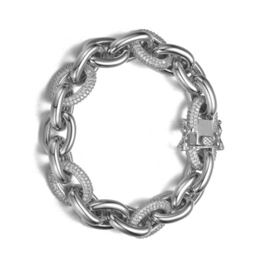 RHODIUM CZ CLASSIC CHAIN BRACELET, CLEAR, 8"