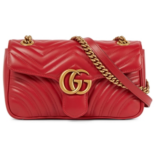 GG MARMONT SMALL MATELASSÉ BAG, HIBISCUS RED, 10X6X3
