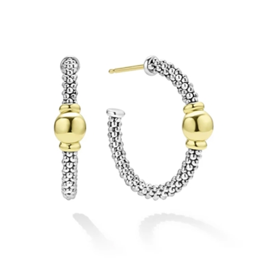 TWO-TONE STATION HOOP EARRINGS, 25MM X 5MM