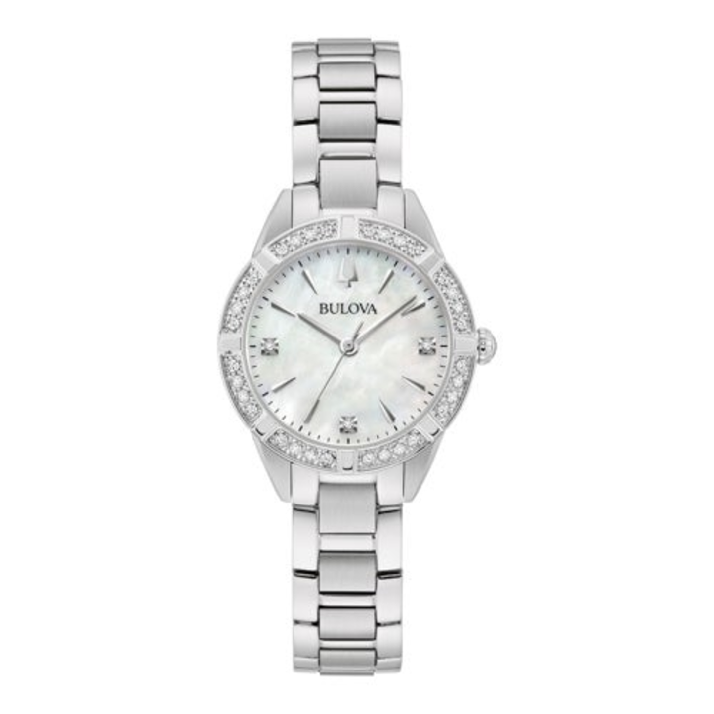LADIES' SUTTON SLIM DIAMOND SILVER-TONE STAINLESS STEEL WATCH, MOP DIAL